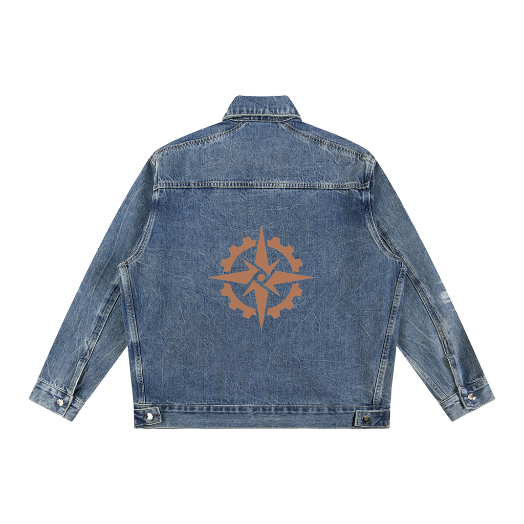 AKKOU Vintage Wash Zip-Up Denim Jacket