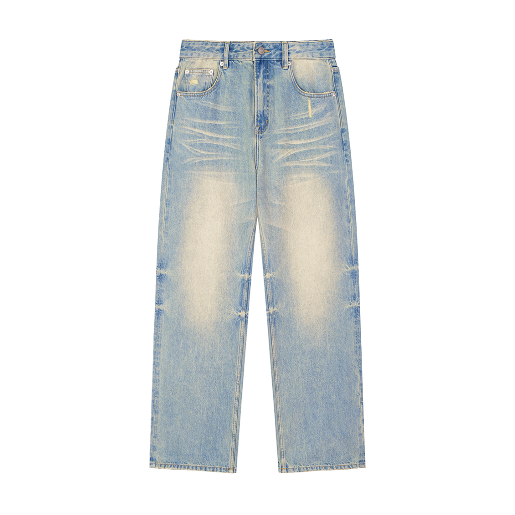 Sun Fade Jeans,Raw Hem Jeans,Wide Leg Jeans,Streetwear Denim