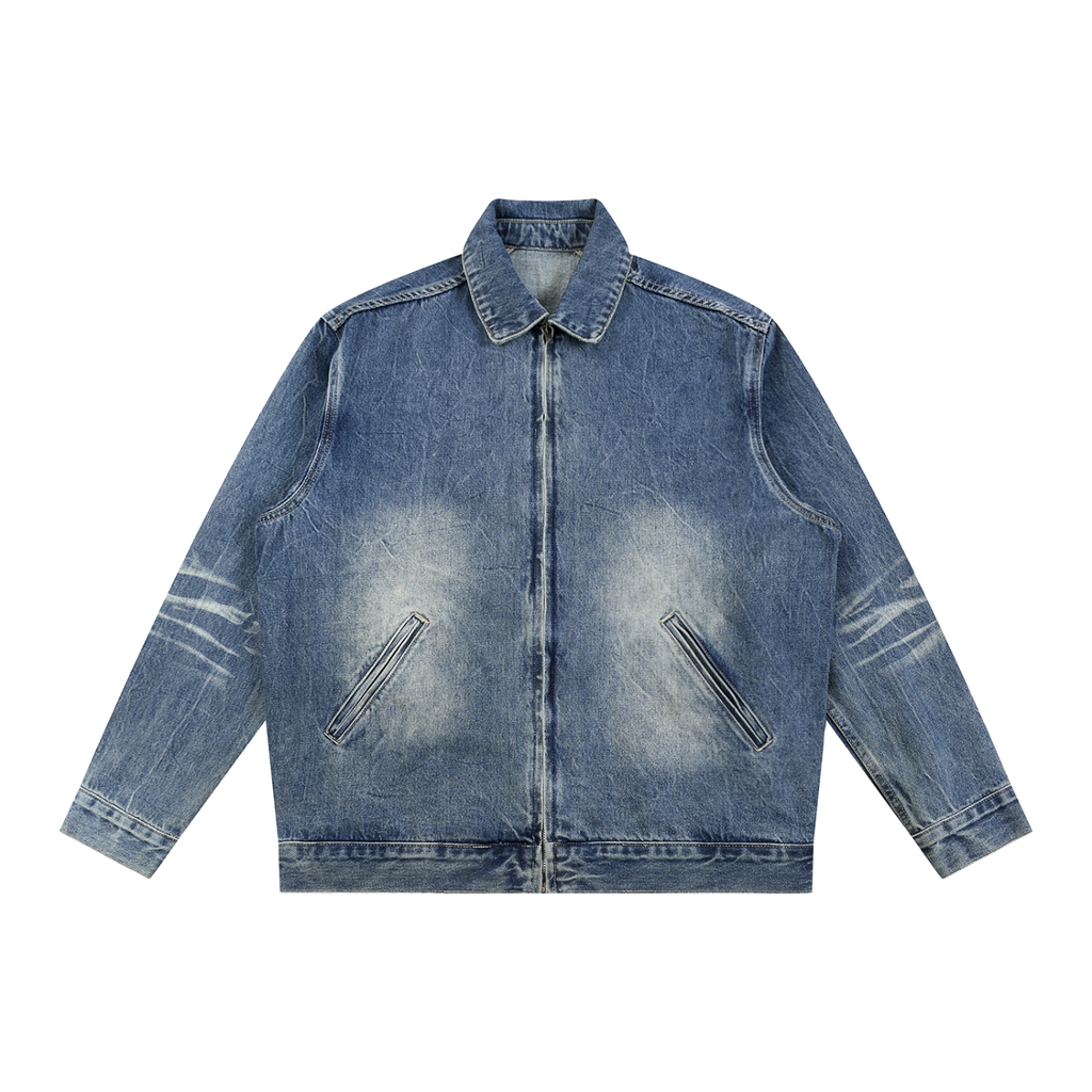 AKKOU Vintage Wash Zip-Up Denim Jacket