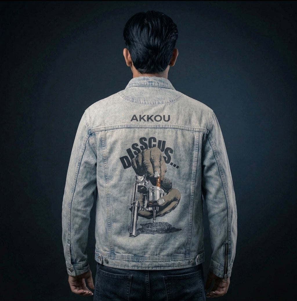 AKKOU Vintage Wash Zip Denim Jacket