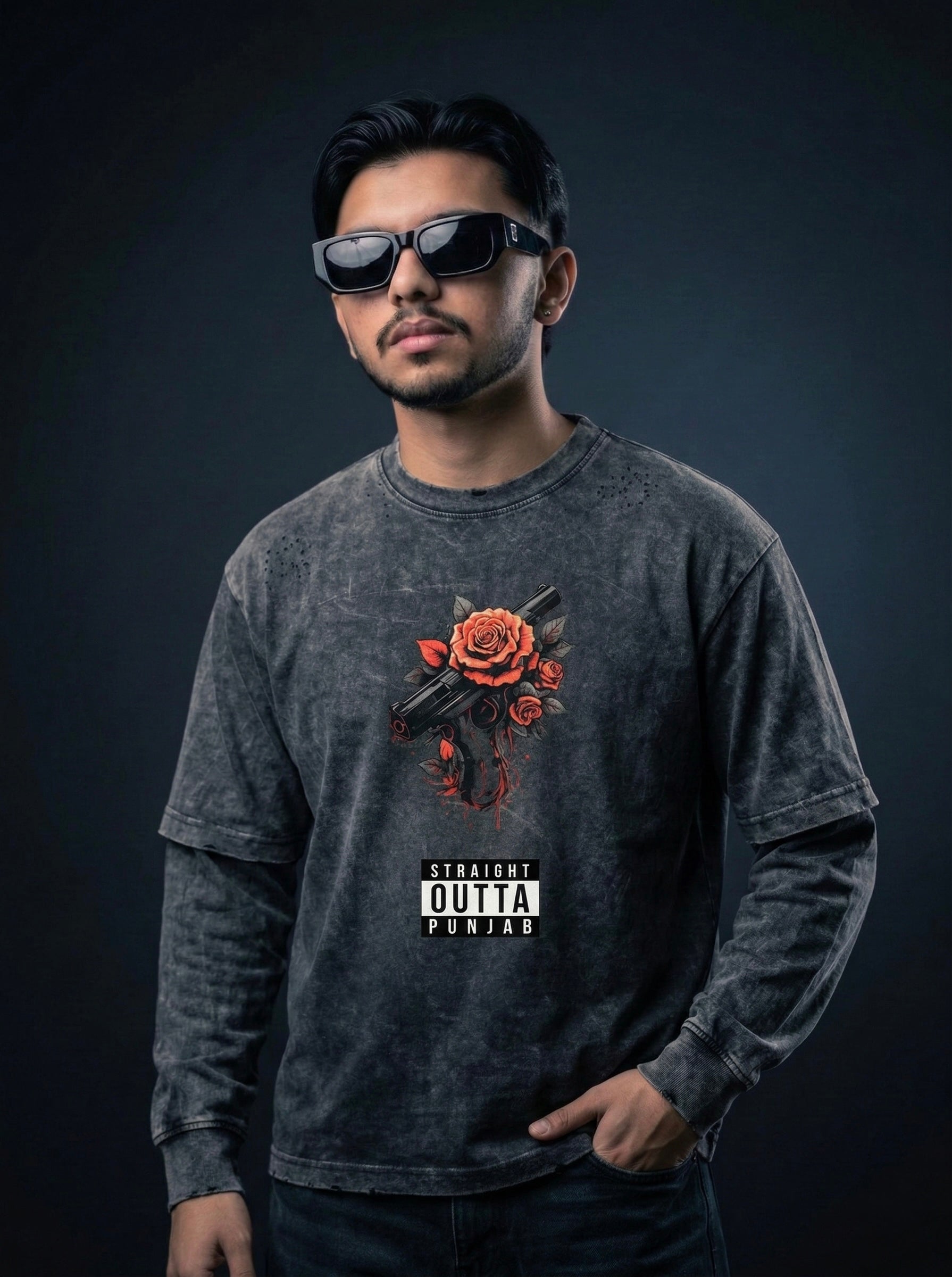 AKKOU Sunfade Hand-Frayed Faux Two-Piece T-Shirt